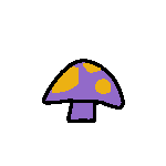 a purple mushroom with gold spots